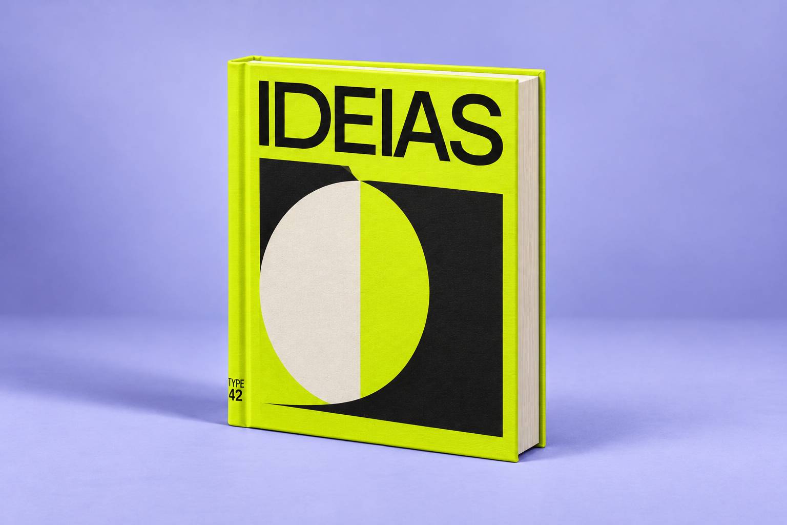 Livro Ideias: capa verde-lima sobre fundo lilás.